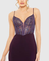 Purple Sweetheart Mesh Embellished Gown
